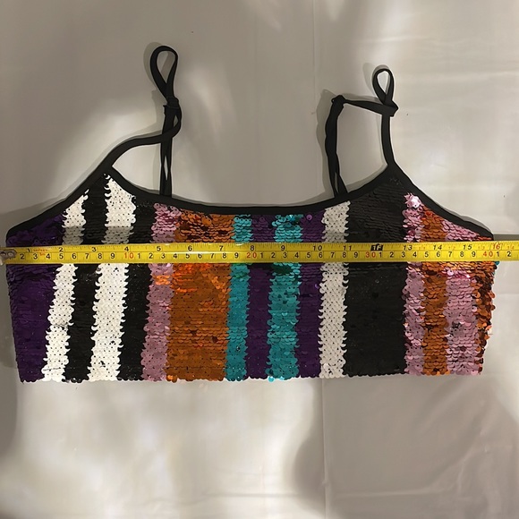 Diffuse sequin crop top striped multicolor ladies size 10 party sparkle orange - Picture 12 of 12